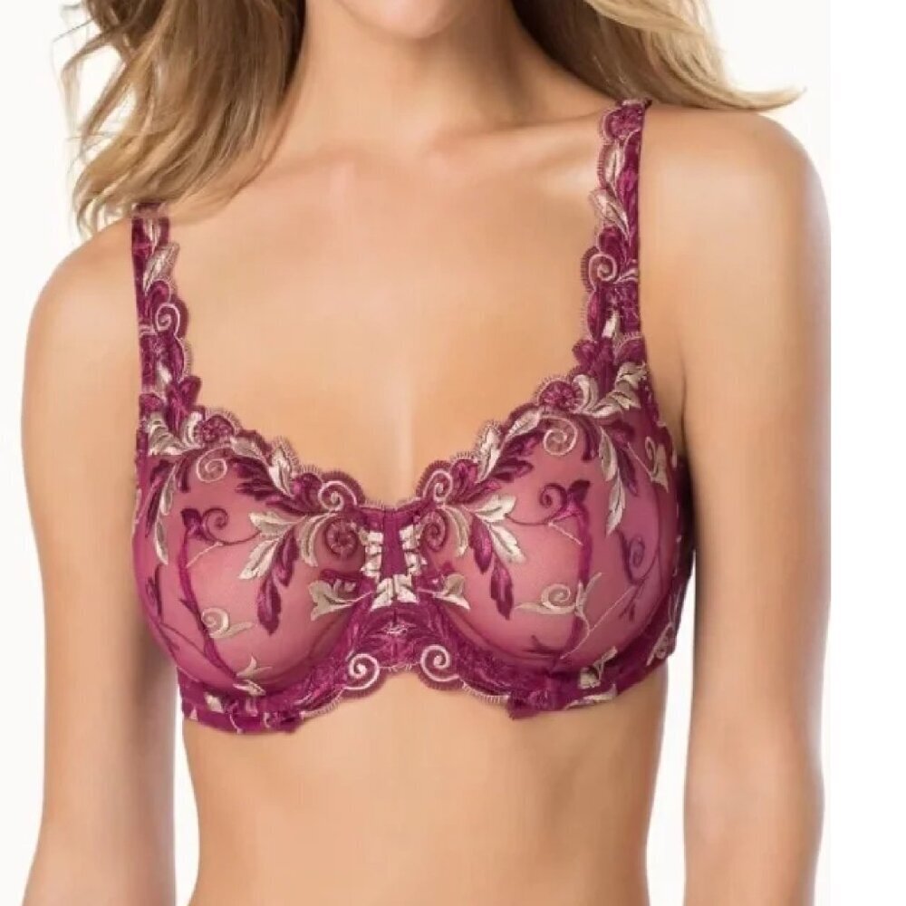 Soma Sensuous Lace‎ Flirty Unlined Underwire Bra Cranberry/Light Nude 36D